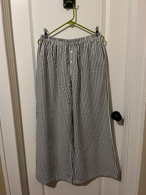 Green and White Striped Lounge Pants